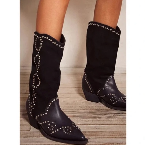 Free People Joelton Studded Leather Western Boots